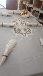 Finezza Hanedan Dantelli Bambu Krem Sofra Takımı 8 kişilik 160x230cm 17Prç.- 113 - 6