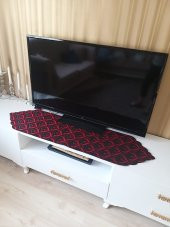 Finezza Mihrimah Jakar Kumaş Lazer Kesim Kırmızı/Siyah Runner 140 cm - 103 - 2