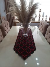 Finezza Mihrimah Jakar Kumaş Lazer Kesim Kırmızı/Siyah Runner 140 cm - 103 - 3
