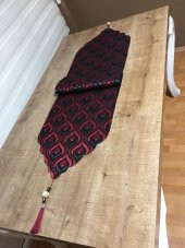 Finezza Mihrimah Jakar Kumaş Lazer Kesim Kırmızı/Siyah Runner 140 cm - 103 - 6