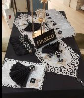 Finezza Afife Kadife Gümüş Siyah Sofra Takımı 8 kişilik 160x230 cm 34 Parça - 50 - 1