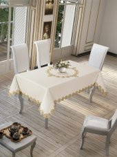 Finezza Jade Keten Efektli Kumaş Krem/Bej Renk Masa Örtüsü 160*220 cm - 828 - 1