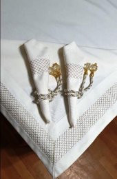 Finezza Nazlı Nakışlı Pamuk Krem Gold Sofra Takımı 8 Kşl. 170x240cm 18Prç.- 176 - 10