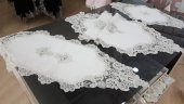 Finezza Hürrem Aplikeli Güpürlü Kadife Krem Salon Takımı 5 Parça - 178 - 2