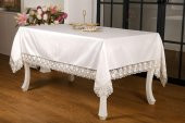 Finezza Olga Lüx Gül Dantelli Poly Bambu Kumaş Krem Masa Örtüsü 160x220 cm - 692 - 1