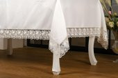 Finezza Olga Lüx Gül Dantelli Poly Bambu Kumaş Krem Masa Örtüsü 160x220 cm - 692 - 3