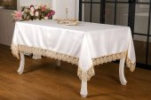 Finezza Olga Lüx Dantelli Poly Bambu Kumaş Krem Bej Masa Örtüsü 160x220 cm - 694 - 1