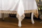 Finezza Olga Lüx Dantelli Poly Bambu Kumaş Krem Bej Masa Örtüsü 160x220 cm - 694 - 3
