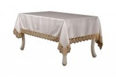 Finezza Olga Lüx Dantelli Poly Bambu Kumaş Krem Bej Masa Örtüsü 160x220 cm - 694 - 5
