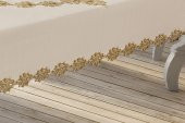 Finezza Jade Keten Efektli Kumaş Krem/Bej Renk Masa Örtüsü 160*220 cm - 828 - 6