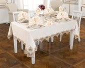 Finezza Gönül Dantelli Etamin Bej Sofra Takımı 8 kişilik 160x230cm 17 Prç. - 167 - 1