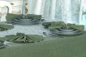 Finezza Nil Keten Kumaş Koyu Yeşil Sofra Takımı 8 kişilik 160x230cm 17Prç. - 459 - 3
