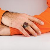 Bordo Akik Taşlı Tuğra Detaylı 925 Ayar Gümüş Yüzük thumbnail 2