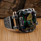 Mistik Topaz Taşlı İşlemeli Özel Tasarım 925 Ayar Gümüş Yüzük thumbnail 3