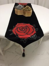 Finezza Runnervelvet Taşlı ve Gül Baskı Kadife Siyah Kırmızı Runner 40x160cm-391 thumbnail 2