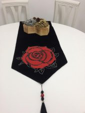 Finezza Runnervelvet Taşlı ve Gül Baskı Kadife Siyah Kırmızı Runner 40x160cm-391 thumbnail 3