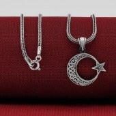 Ay Yıldız Tasarımlı Desenli 925 Ayar Gümüş Kolye - 2