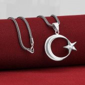 Çift Taraflı Ay Yıldız 925 Ayar Gümüş Kolye - 1