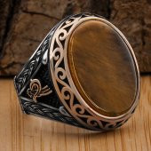 Kaplangözü Taşlı Tuğra Detaylı 925 Ayar Gümüş Yüzük thumbnail 1