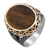 Kaplangözü Taşlı Tuğra Detaylı 925 Ayar Gümüş Yüzük thumbnail 3