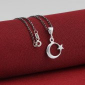 Çift Taraflı Ay Yıldız 925 Ayar Gümüş Kadın Kolye - 2