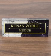 Mermer Desenli Kristal Masa İsimliği Ofis Hediye Masaüstü İsimlik - 6