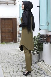 Pantolonlu Tesettür Takım - Yağ Yeşili - 3