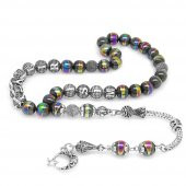 Nipora Kararmaz Metal Püsküllü Küre Kesim İsim Yazılı Multicolor Hematit Doğaltaş Tesbih - 1