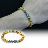 Nipora Renkli Kaplangözü Metal Kombinli Kişiye Özel İsim Yazılı Küre Kesim Doğaltaş Bileklik thumbnail 4