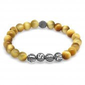 Nipora Renkli Kaplangözü Metal Kombinli Kişiye Özel İsim Yazılı Küre Kesim Doğaltaş Bileklik thumbnail 6