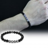 Nipora Fasetalı Oniks Metal Kombinli Kişiye Özel İsim Yazılı Küre Kesim Doğaltaş Bileklik thumbnail 2