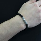 Nipora Oniks Metal Kombinli Kişiye Özel İsim Yazılı Küre Kesim Doğaltaş Bileklik thumbnail 3