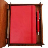 Ahşap Kutulu Defter Kalem Dekoratif Hediyelik - 1