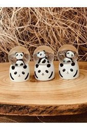 Mini Boy Panda Kar Küresi Işıklı 6.5 cm Dekoratif Hediyelik - 1