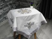 Lale Nakışlı Fiskos Krem Gri 100x100 Cm thumbnail 1