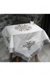 Lale Nakışlı Fiskos Krem Gri 100x100 Cm thumbnail 5