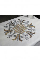 Lale Nakışlı Fiskos Krem Gri 100x100 Cm thumbnail 6