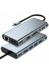 Shaza 11in1 USB Type-C Hub Port Adaptör HDMI USB Ethernet PD Girişli - 1