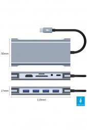 Shaza 11in1 USB Type-C Hub Port Adaptör HDMI USB Ethernet PD Girişli - 5