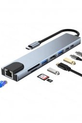Shaza 8in1 USB Type-C Hub Port Adaptör HDMI USB Ethernet PD Girişli - 1