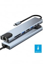 Shaza 8in1 USB Type-C Hub Port Adaptör HDMI USB Ethernet PD Girişli - 2