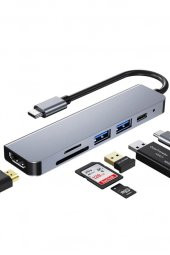 Shaza 6in1 USB Type-C Hub Port Adaptör HDMI SD KART USB PD Girişli - 5