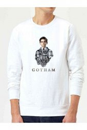 Gotham Baskılı Beyaz Erkek Sweatshirt - 1