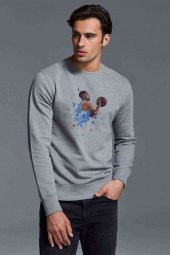 Basketbolcu Basket Baskılı Gri Erkek Sweatshirt - 1