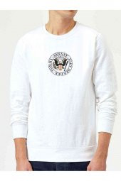 Ramones Logo Baskılı Beyaz Erkek Sweatshirt - 1