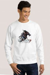 The Witcher Baskılı Beyaz Erkek Sweatshirt - 1