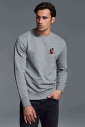 Sevimli Köpek Love Baskılı Gri Erkek Sweatshirt - 1