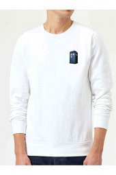 Doctor Who Tardis Baskılı Beyaz Erkek Sweatshirt - 1
