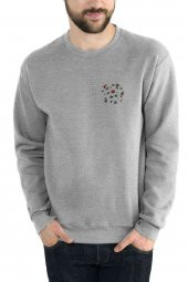 Uzay Astronomi Göğüs Baskılı Gri Erkek Sweatshirt - 1