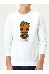 I Am Groot Baskılı Beyaz Erkek Sweatshirt - 1